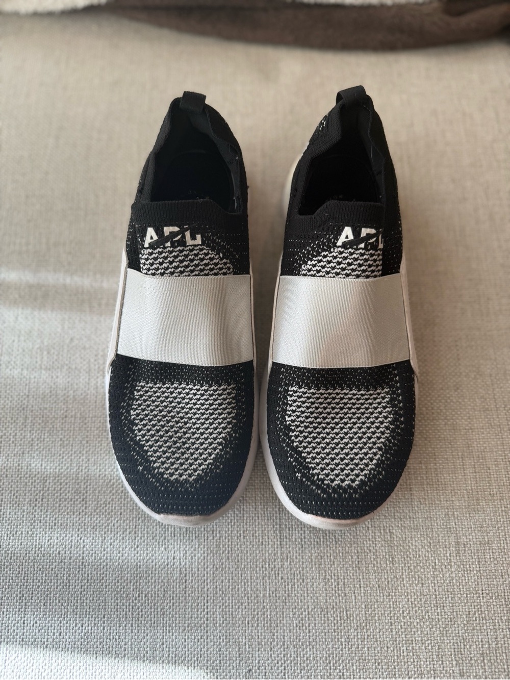 APL Black and White Slip-On Knit Sneakers with Elastic Strap